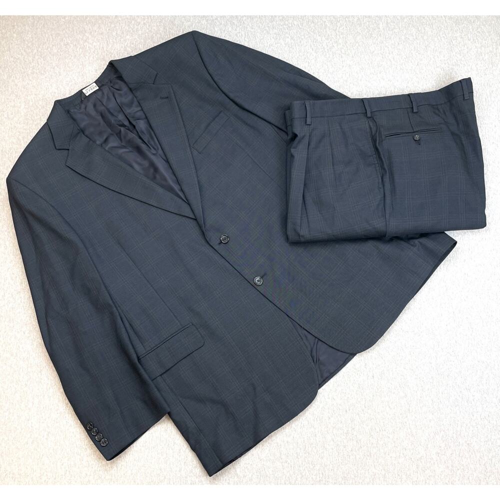 Jos A Bank Suit Mens 50L Plaid 100% Wool Single Breasted Pants 44 x 30 - 2 Piece